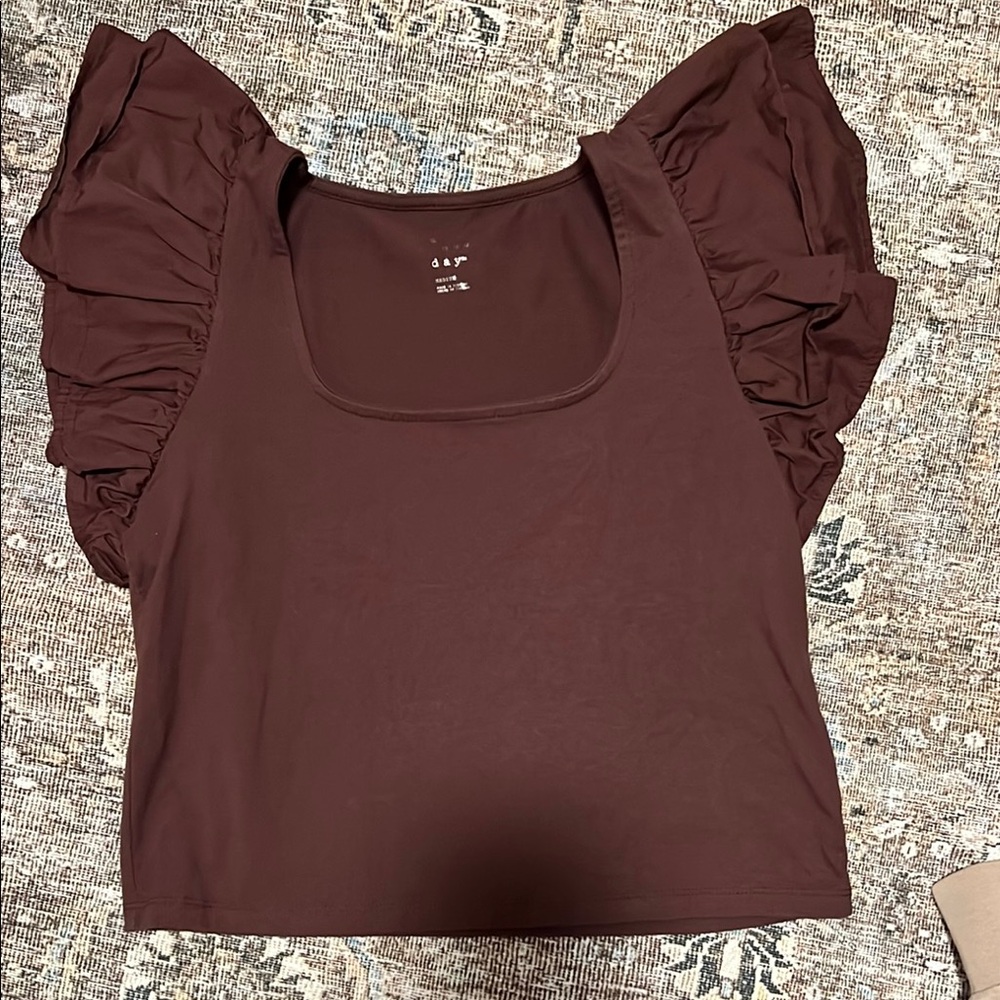 Women’s A New Day Brown Ruffle Sleeve Top